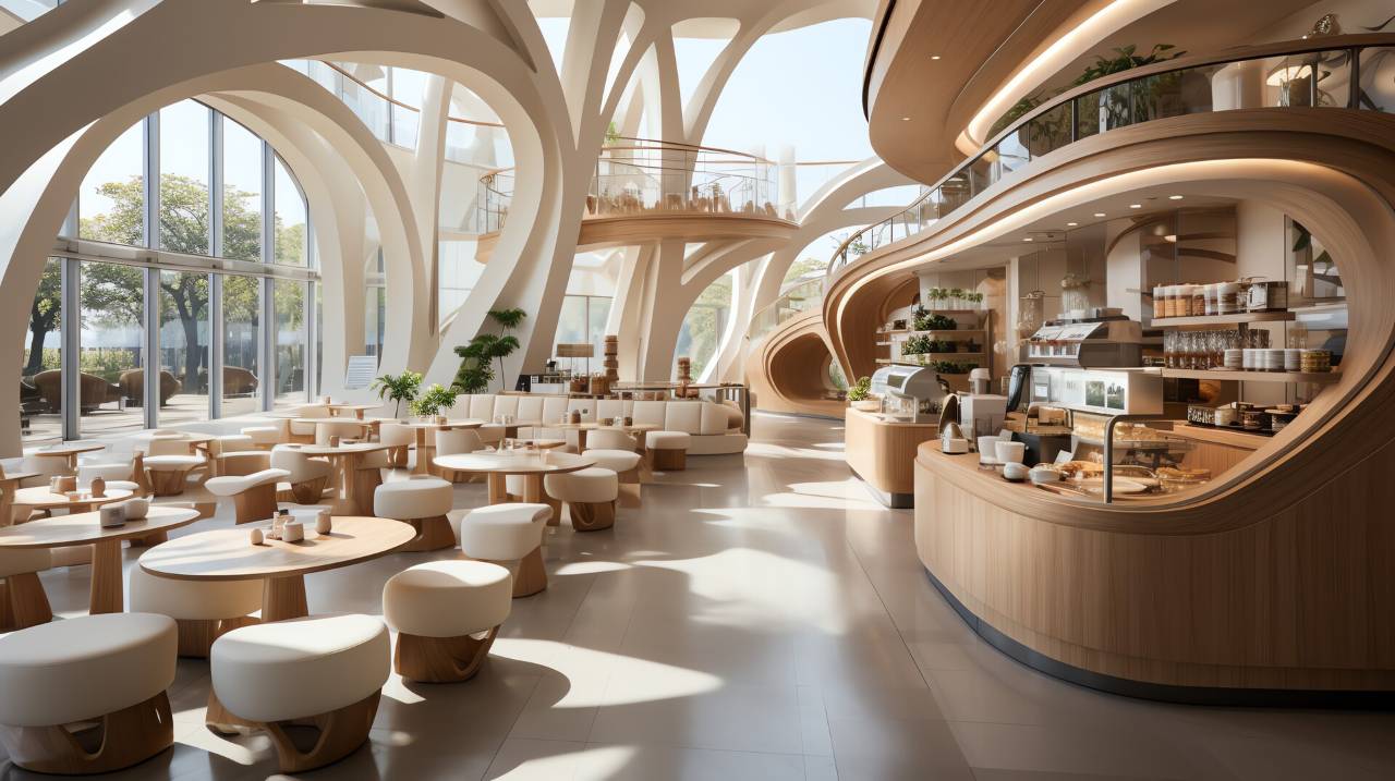 modern restaurant with wood accent